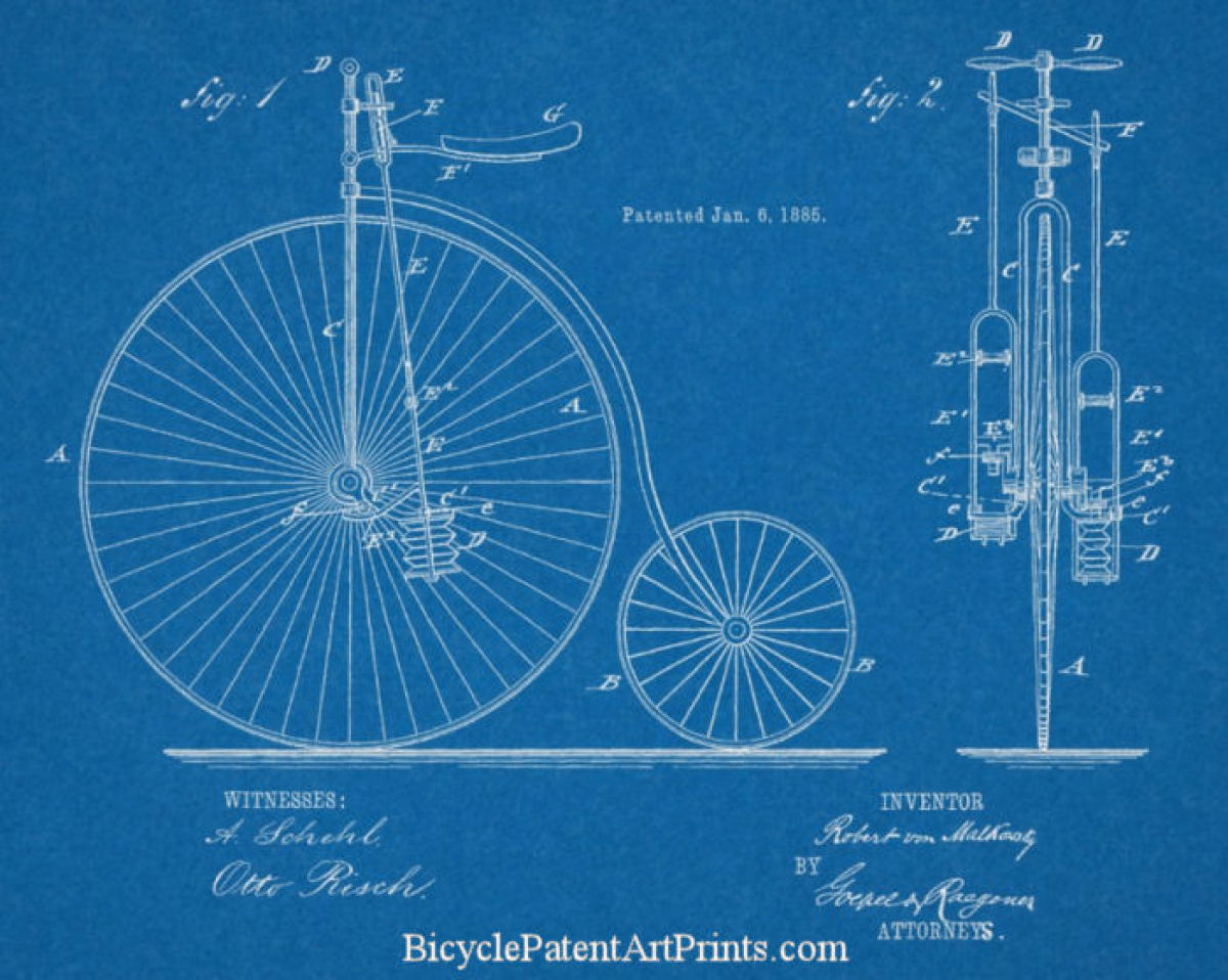 1885 High wheeler with a unique pedal lever drive patent