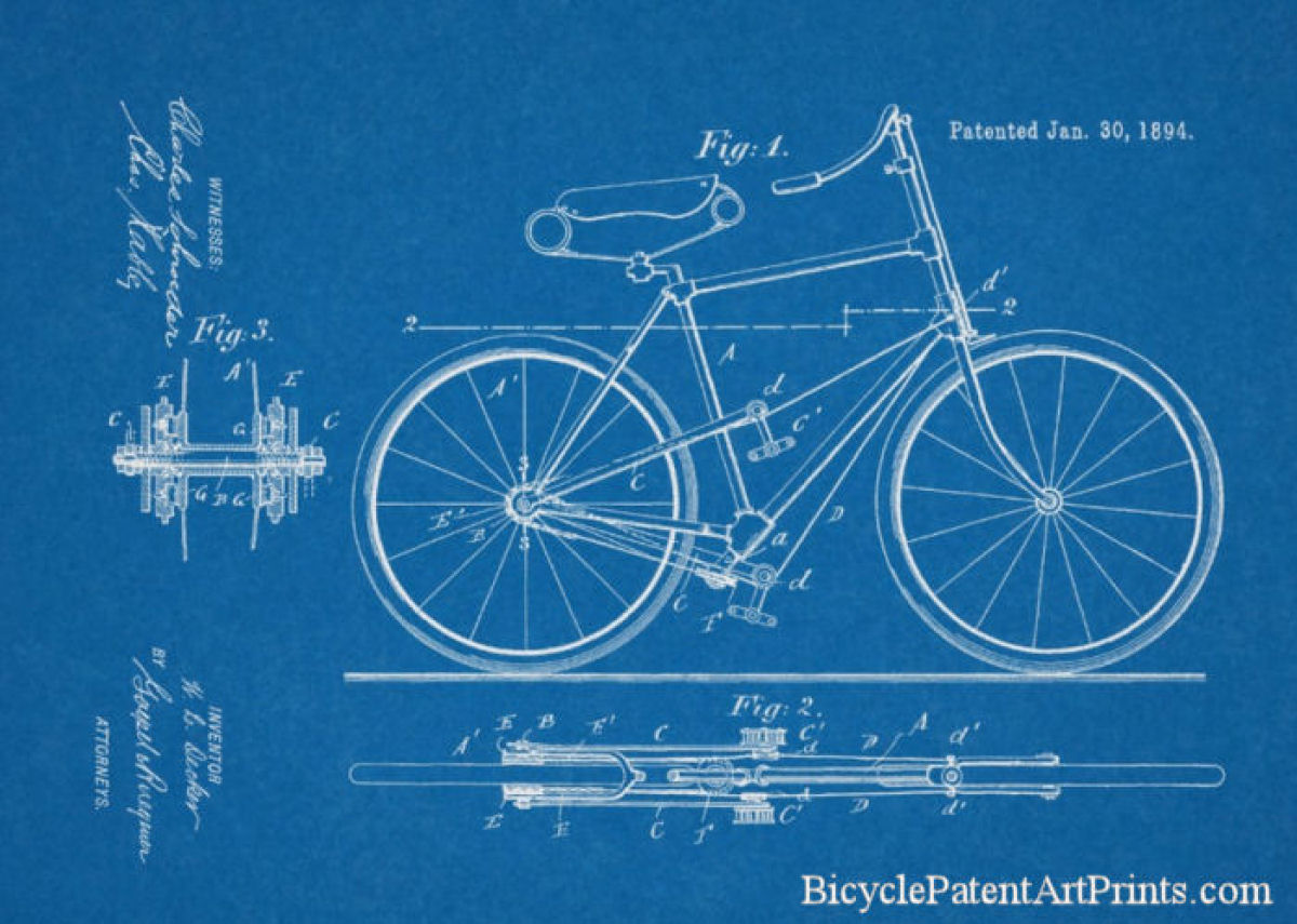 1894 Propelled by levers bicycle patent drawing