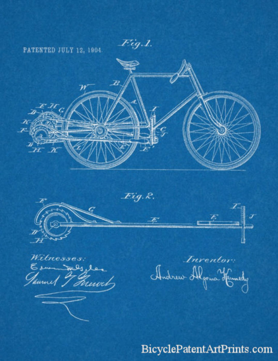 1904 Chainless lever propelled bicycle with close up on the gear drive
