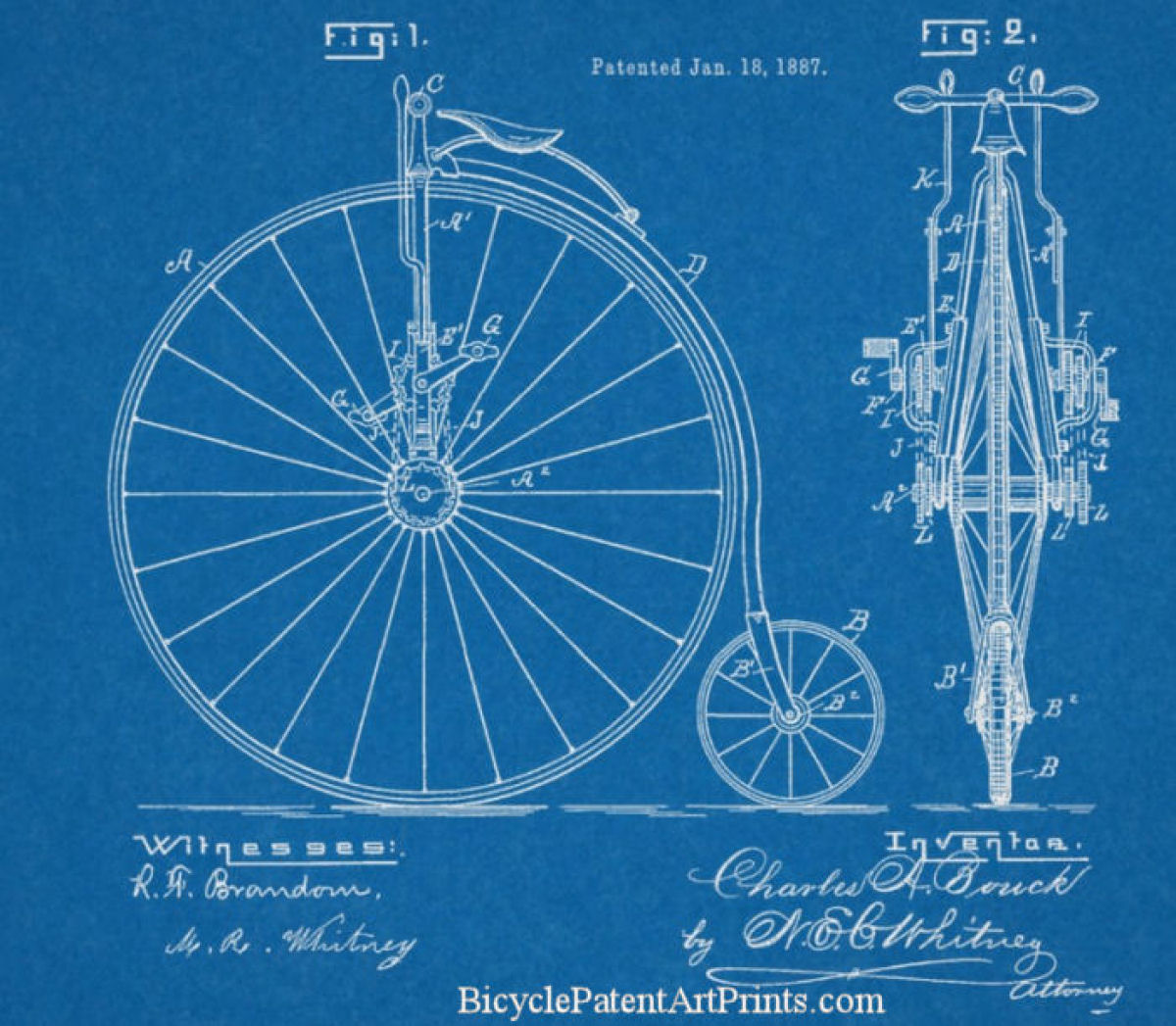 1887 High wheeler bicycle pedal drive with double gearing