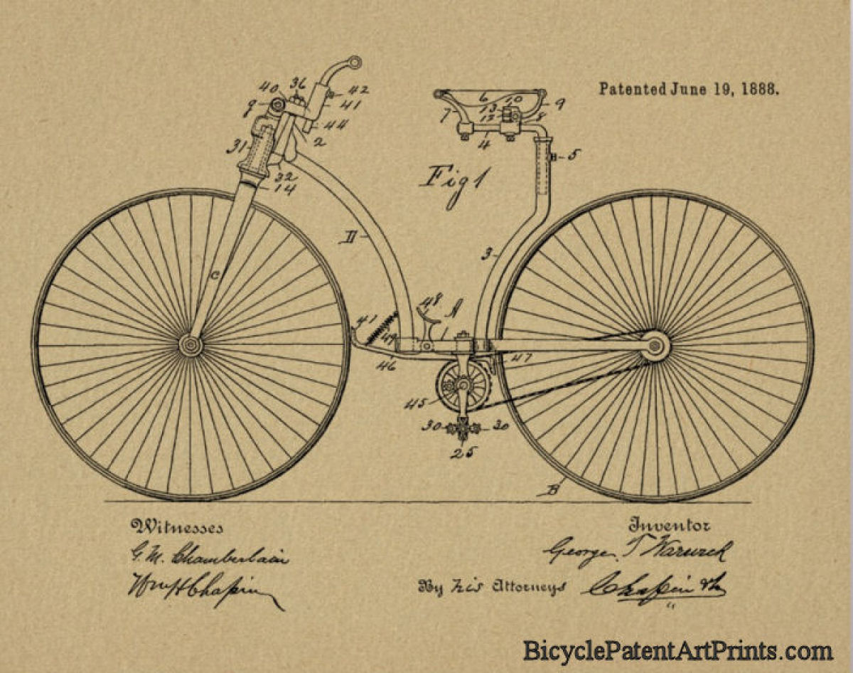 1888 Chain drive with foot brake bike patent