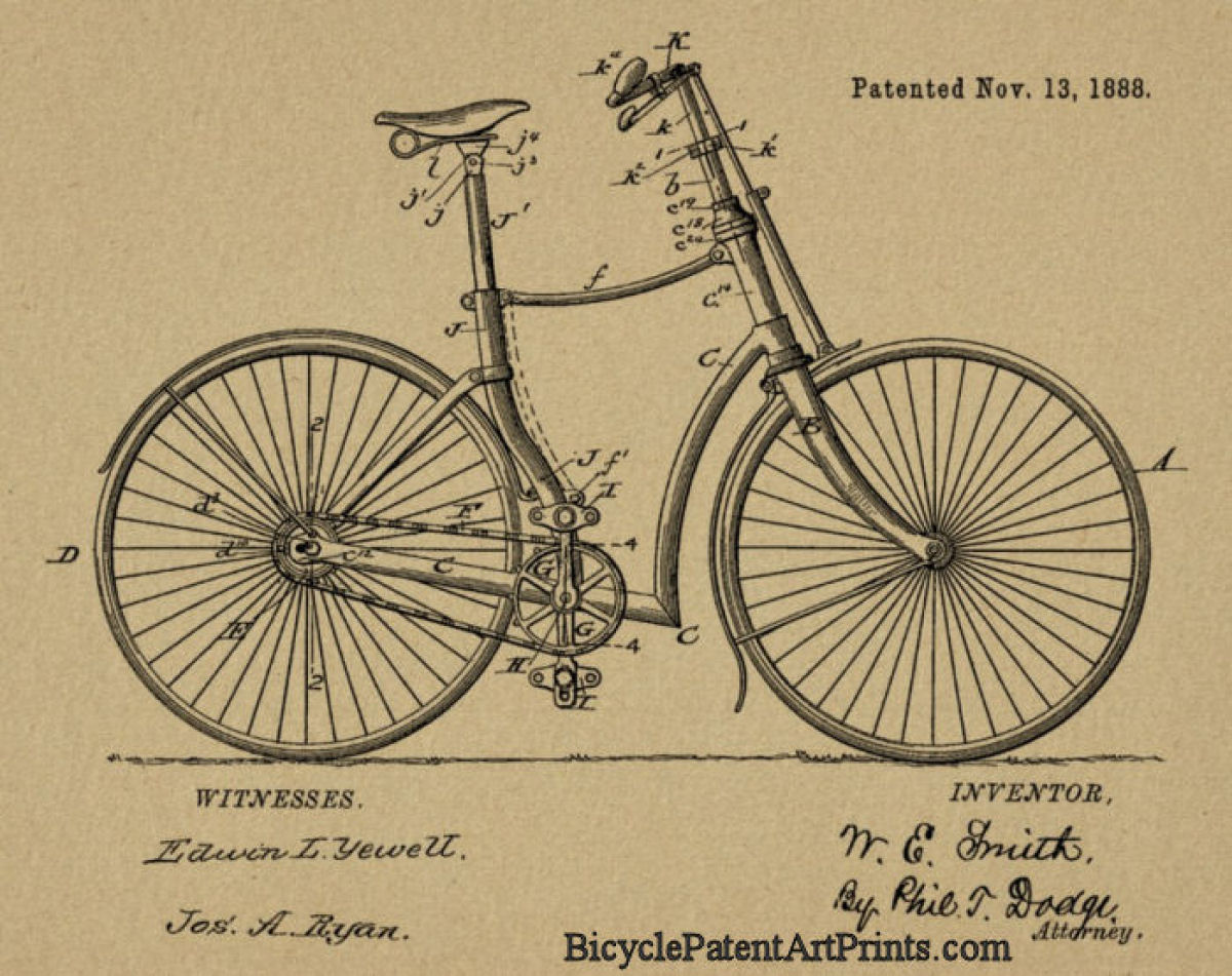 1888 Chain driven with hand brake bike patent
