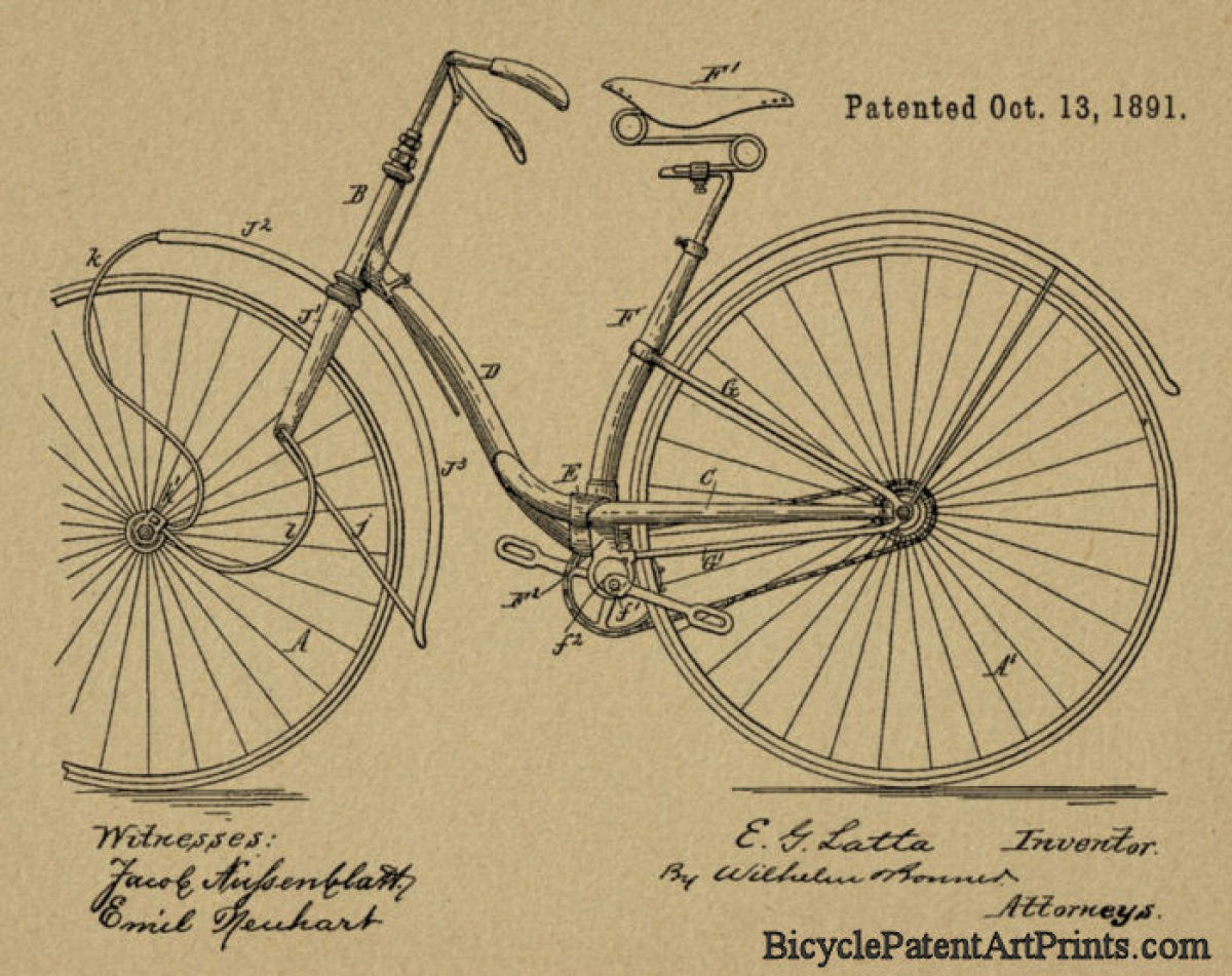 1891 Front wheel suspension, hand brake and adjustable seat