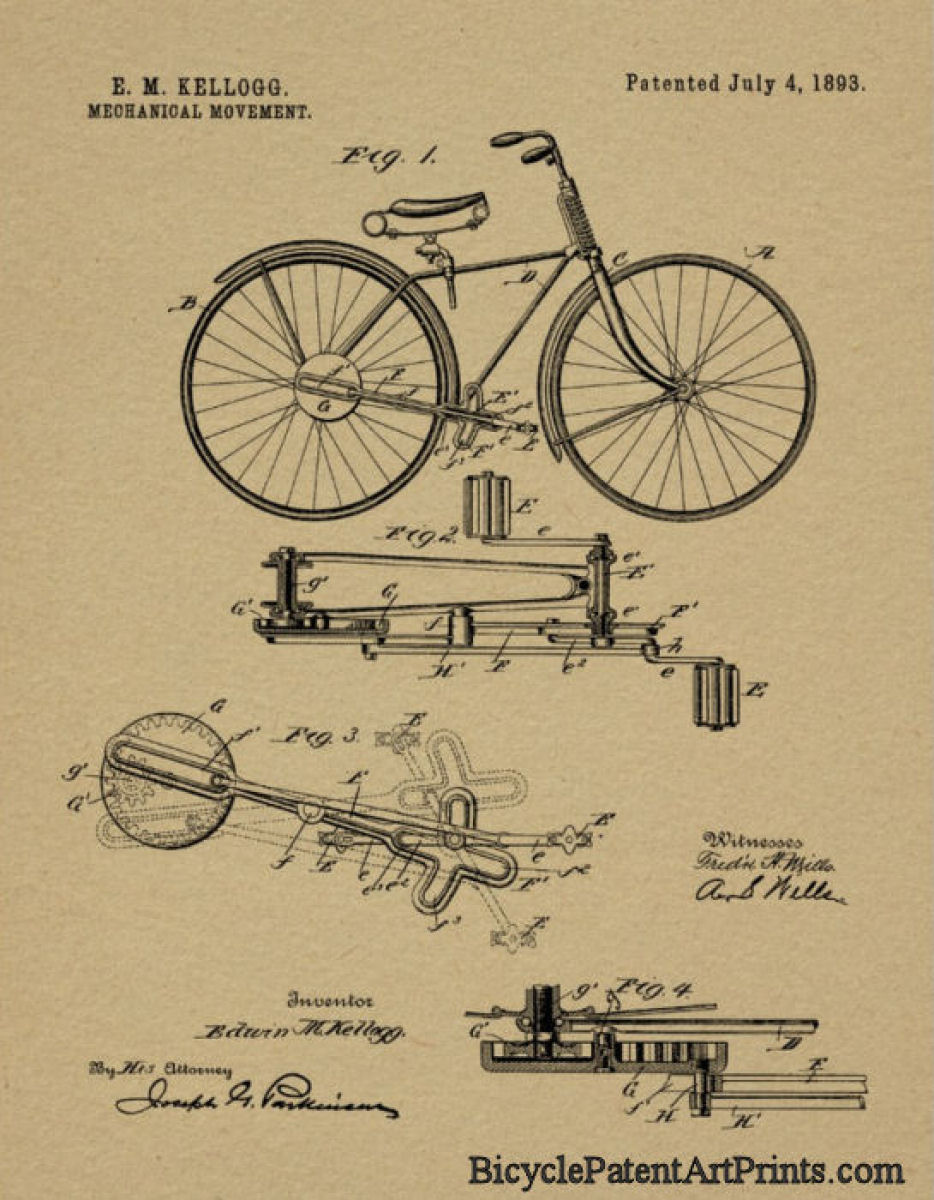1893 Chainless mechanical movement bike patent