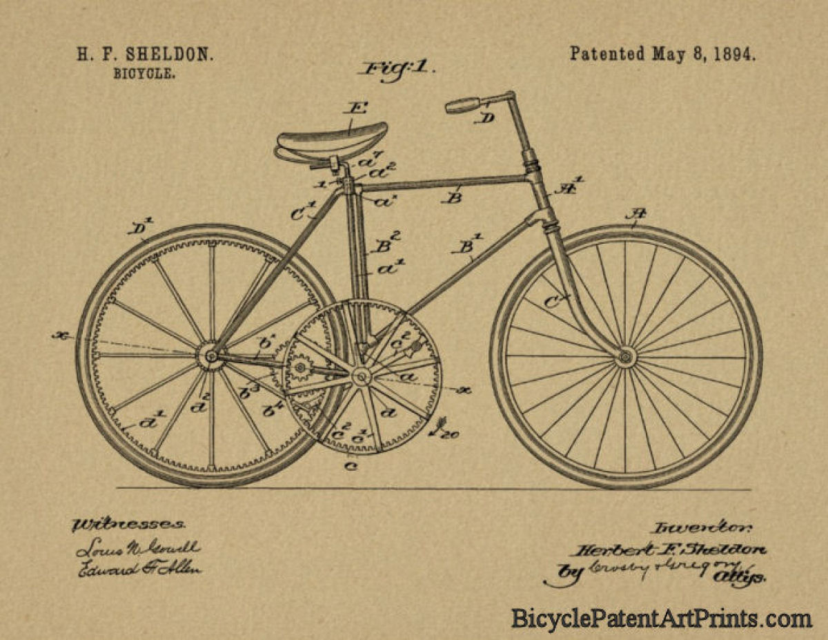 1894 Chainless gear to gear drive bicycle patent art