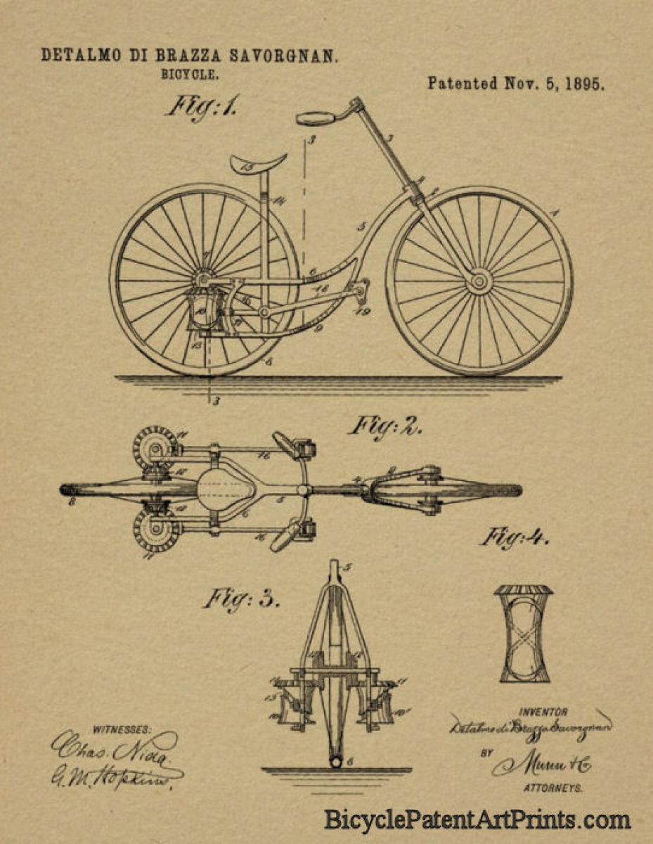 1895 Propelling levers with rear gears bicycle patent drawing