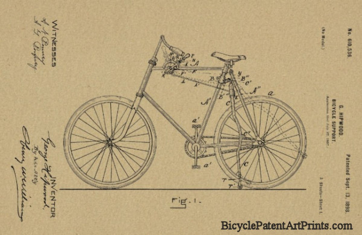 1898 chain drive with support bike patent drawing