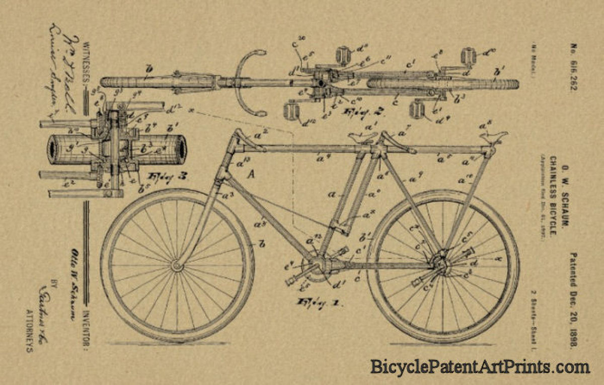 1898 shaft drive chainless bicycle