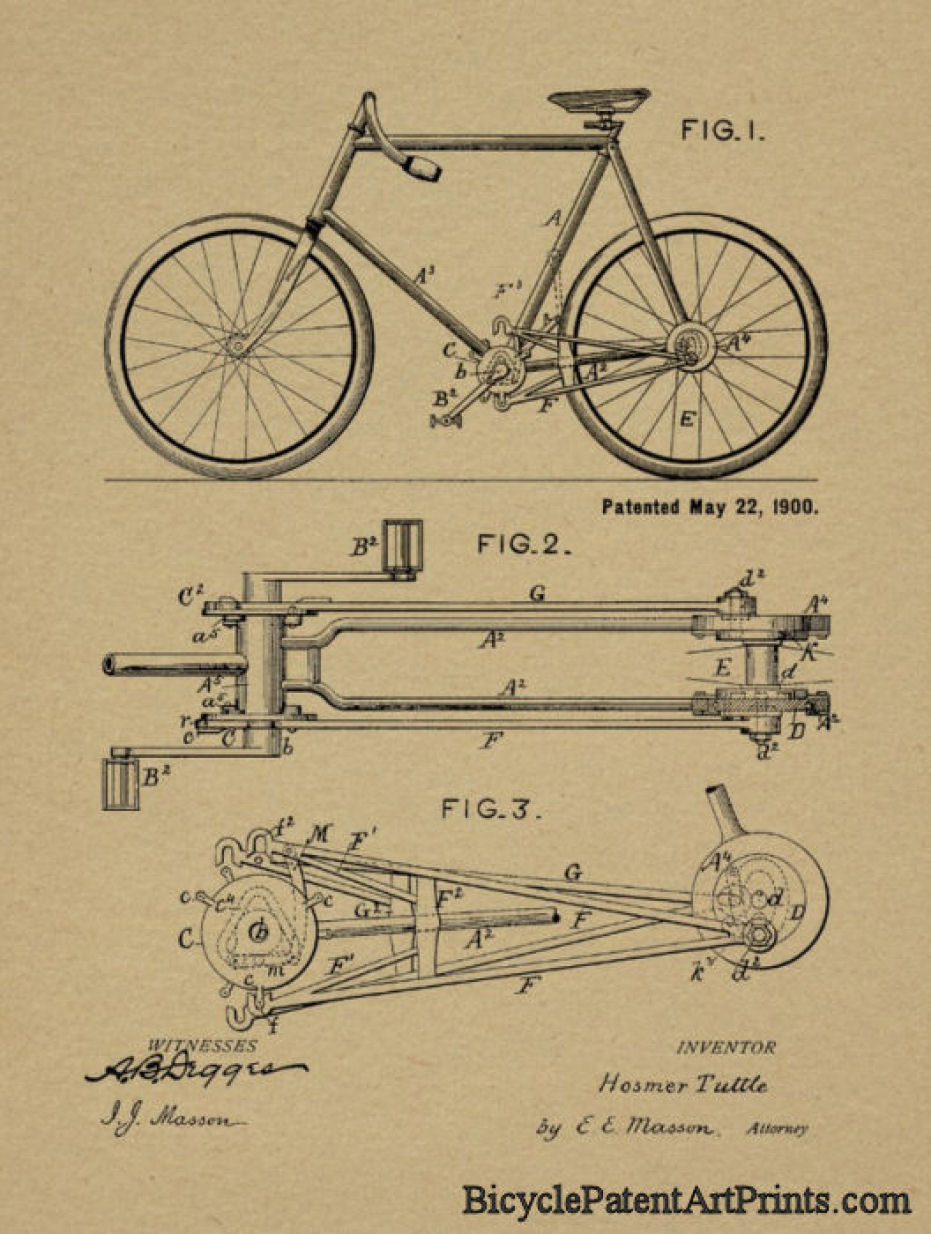 1900 Chainless lever propelled bicycle patent drawing