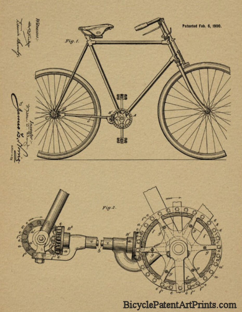 1900 Sagers spin-roller shaft drive bicycle patent art