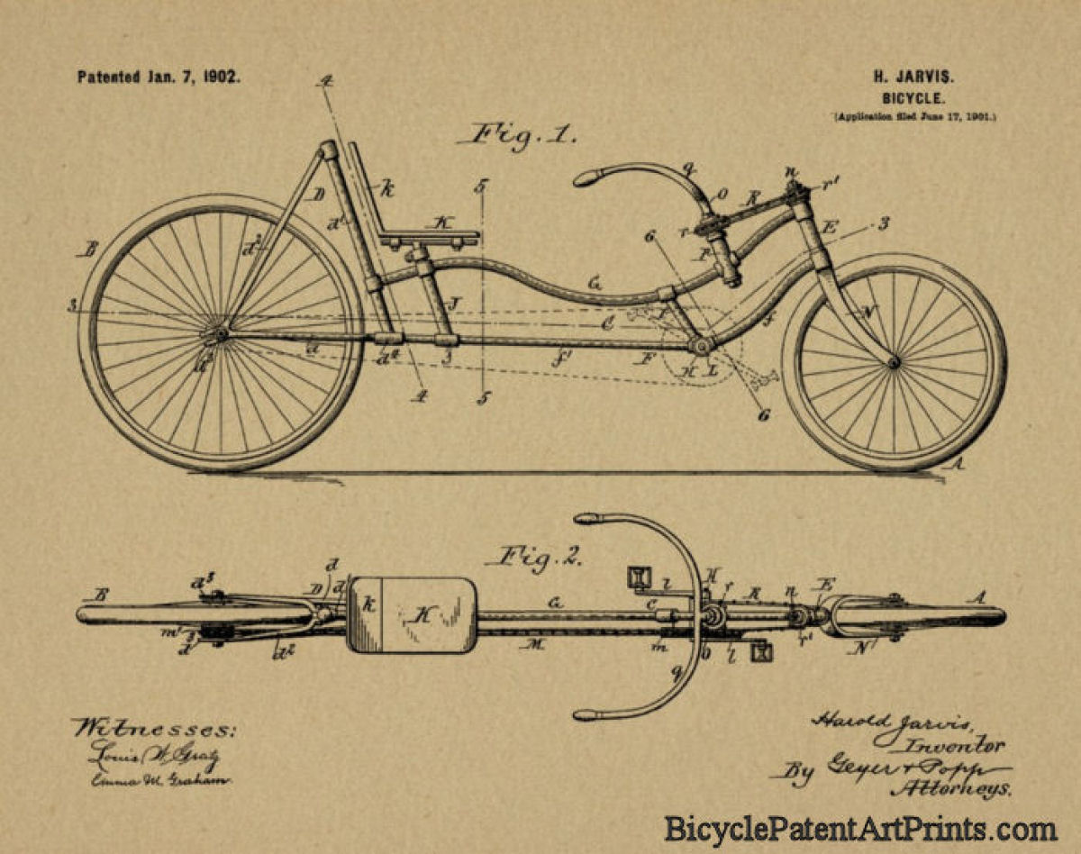 1902 Recumbent bicycle patent drawing