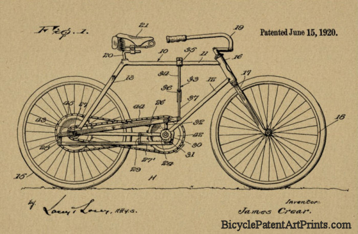 1920 Double chain driven Bike Patent Print