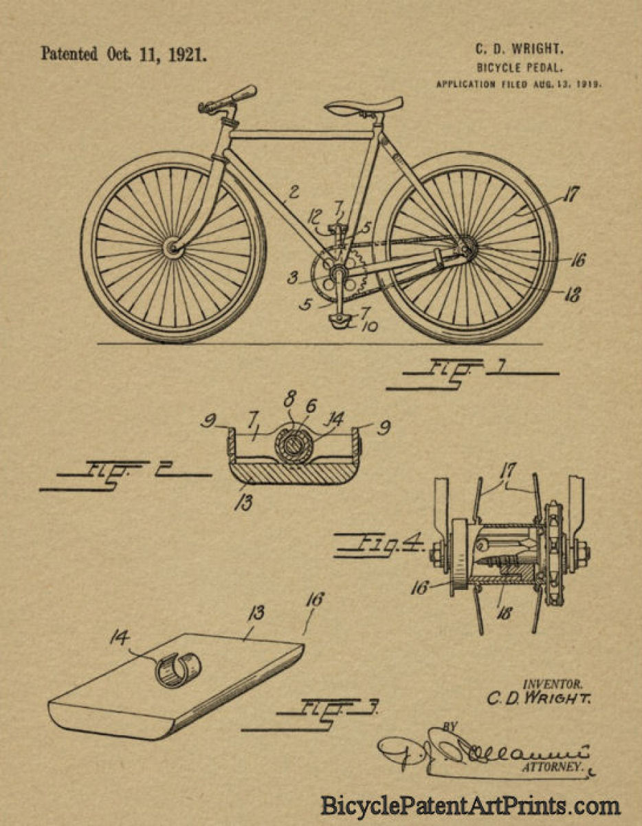 1921 Bicycle pedal patent art