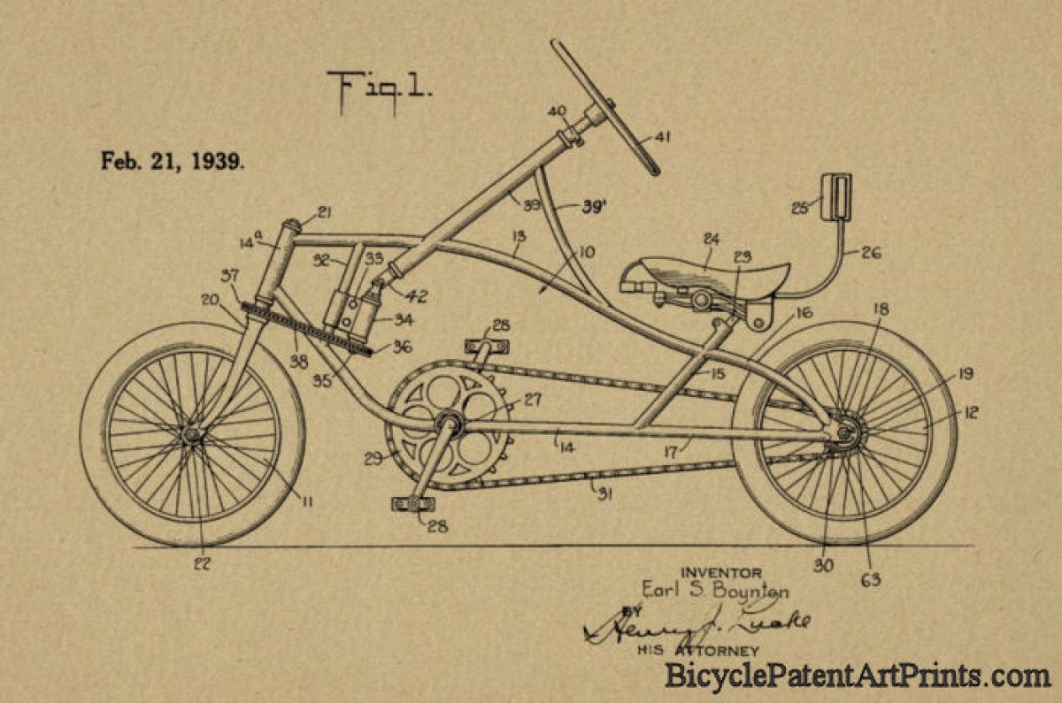 1939 Chain driven recumbent Bike Patent Print