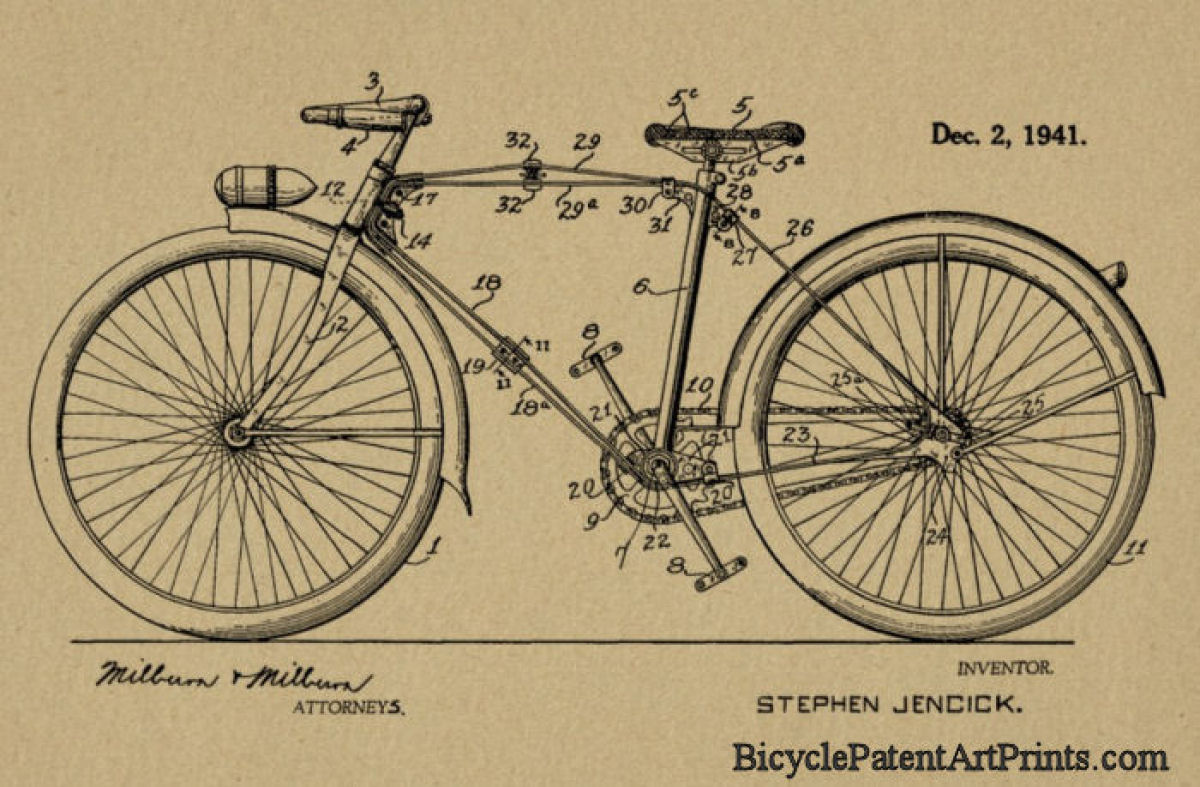 1941 Flexible frame design Bike Patent Print