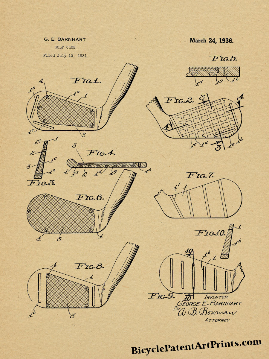 1936 Vintage Golf Club Patent Art Print