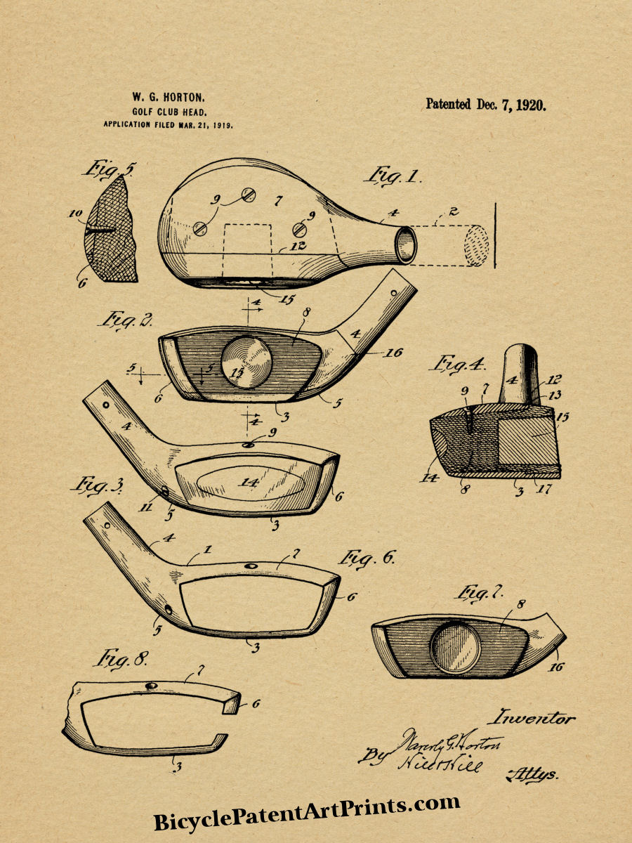 1920 Golf Club Head Drivers Design Patent Art Print