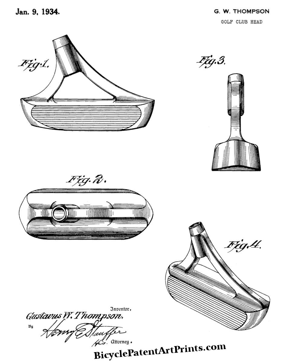 1934 Putter Golf Club Patent Art Drawing Print