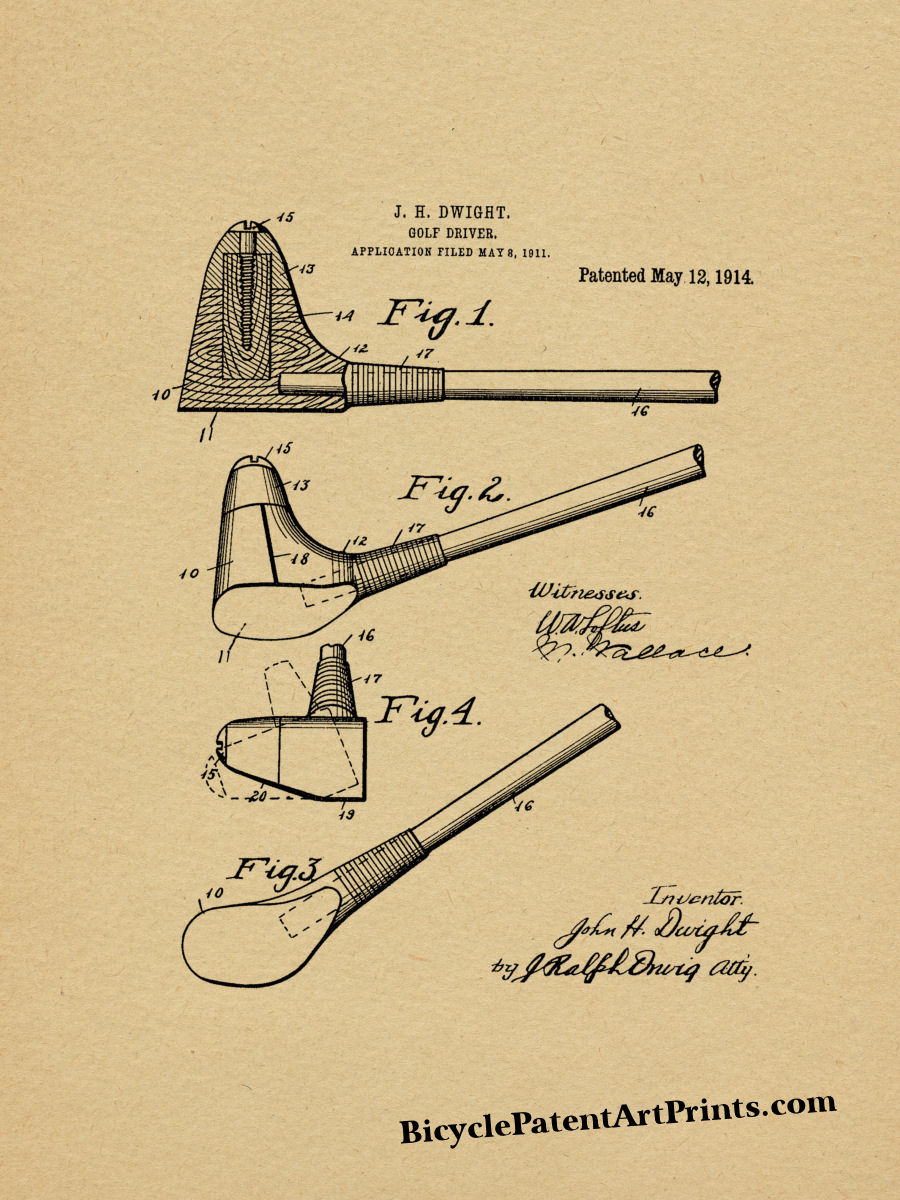 1914 Golf Club Driver Design Patent Art Print