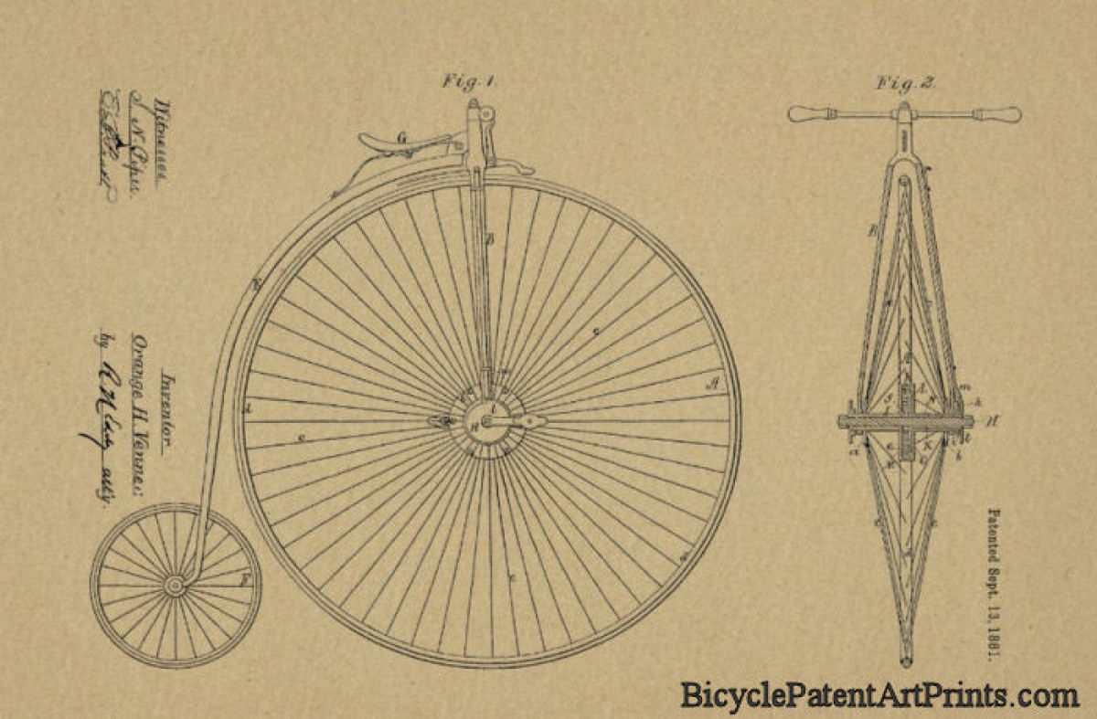 vintage 1881 high wheeler drawing