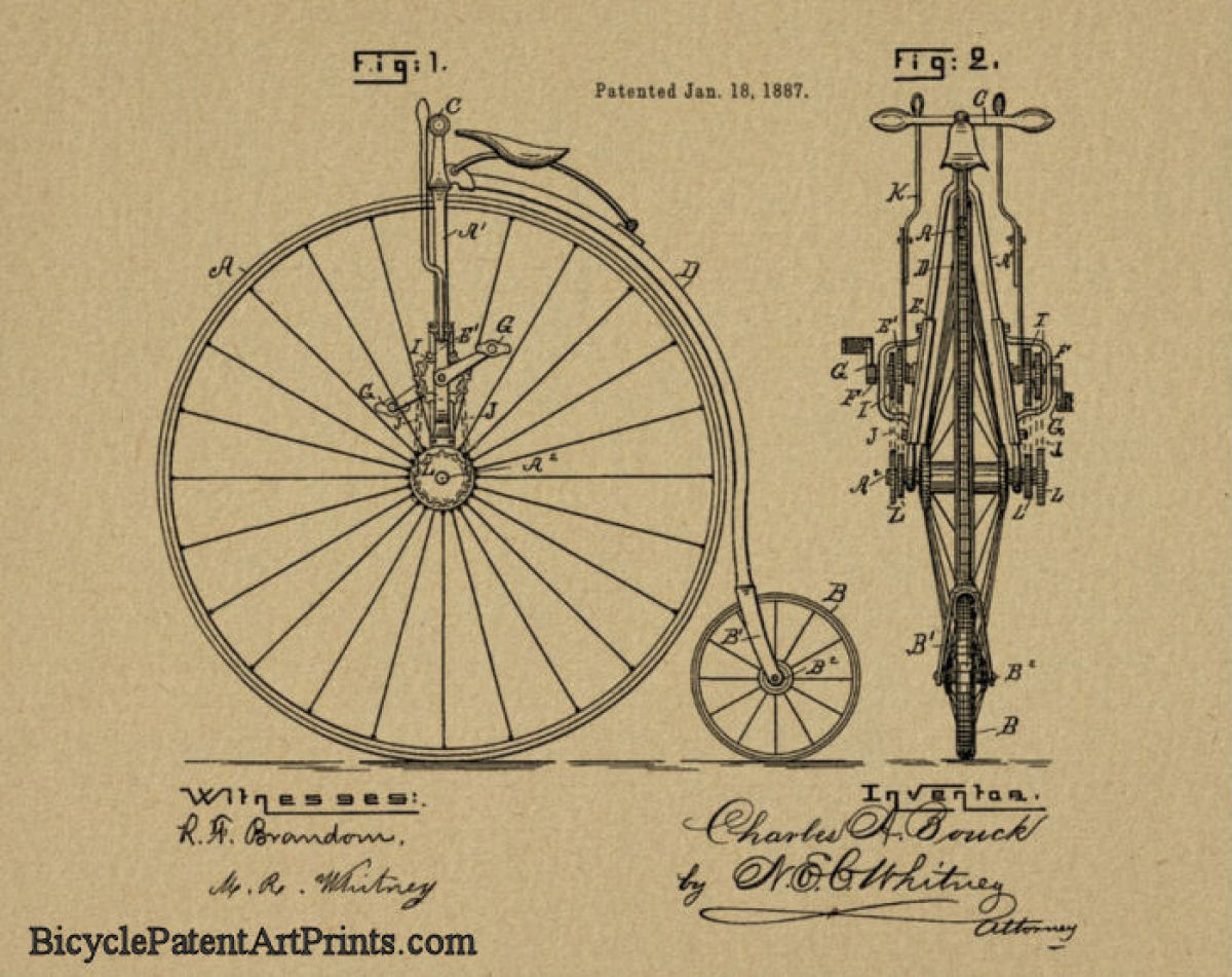 1887 High wheeler with chain gearing bike patent