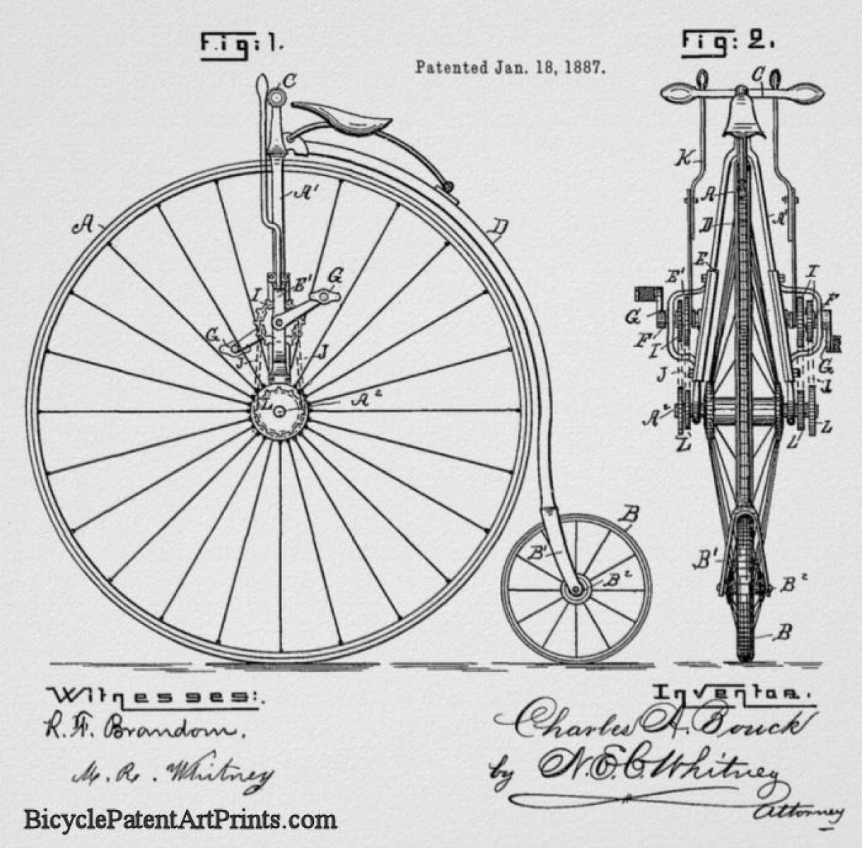1887 Chain and gear drive bicycle patent drawing