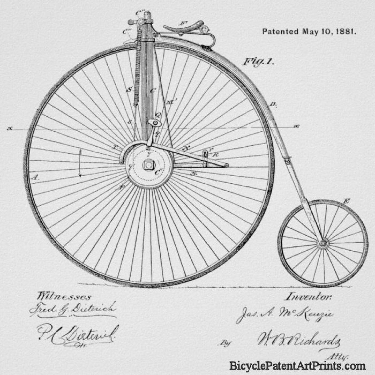 1881 Lever propelled bicycle supported by springs