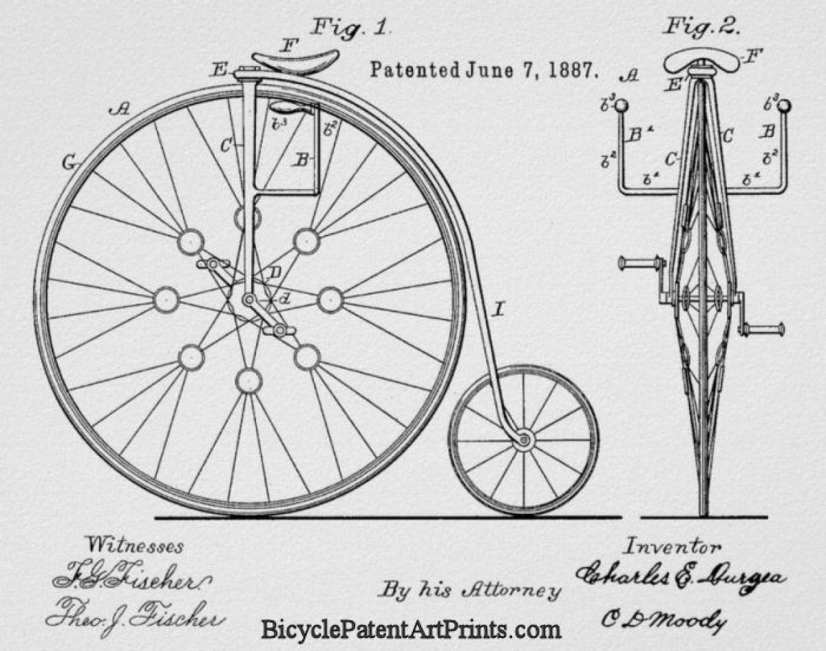 1887 high wheeler with side handlebars