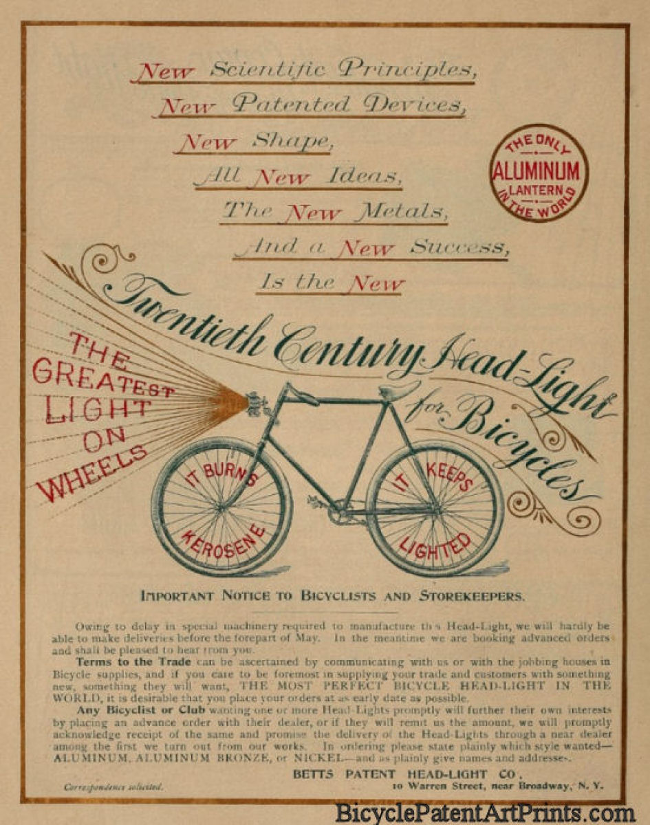 1890 Bicycle kerosene head light poster