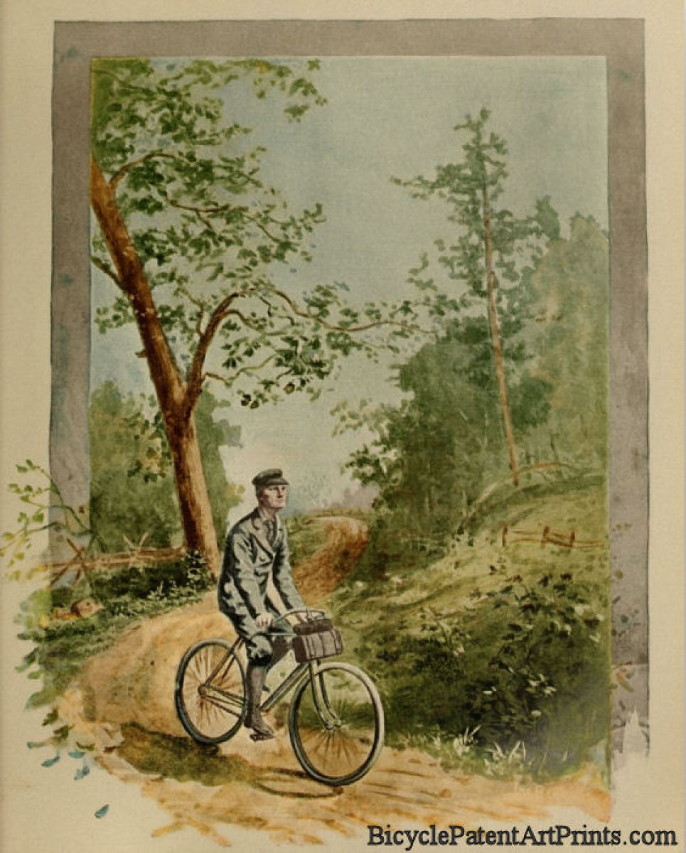 1894 Bicycling on a trail through the country side