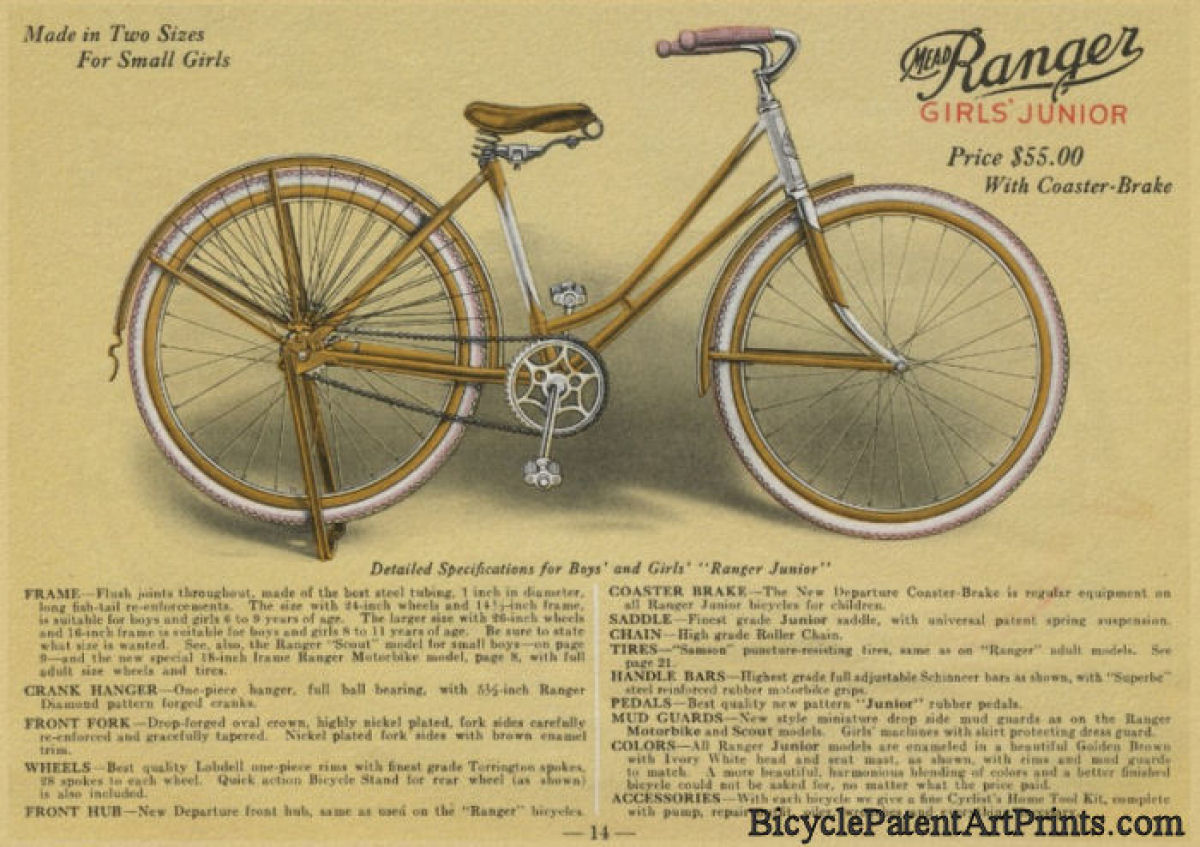 1923 The Ranger girls junior with coaster brake bike advertising poster