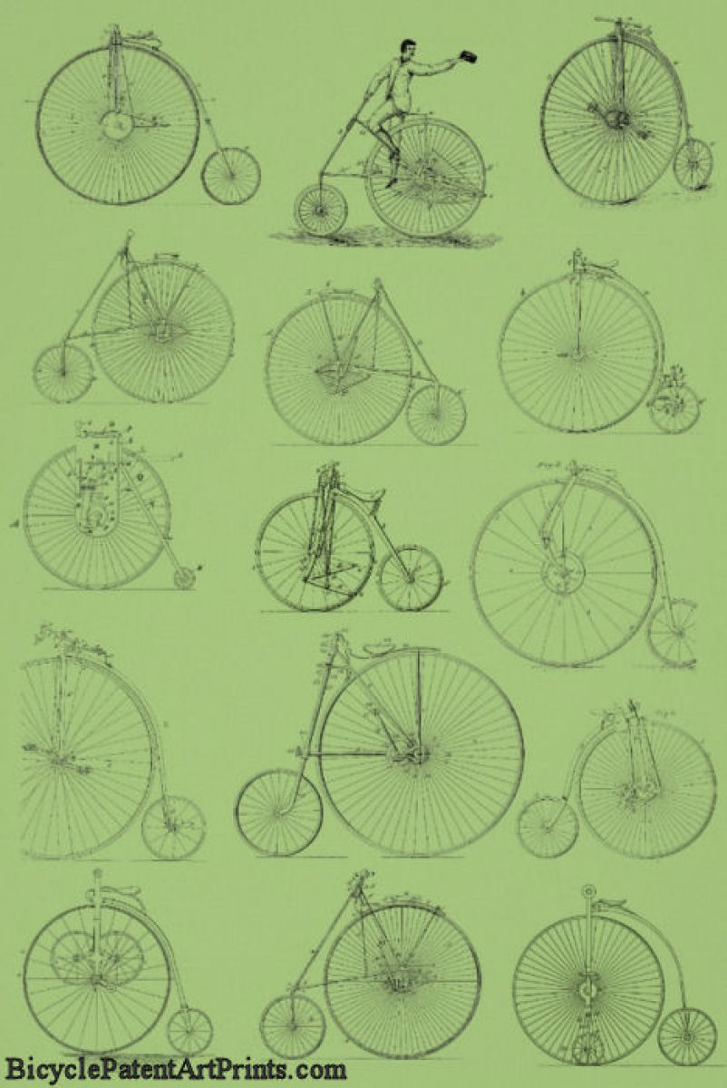 Vintage High Wheeler Penhny Farthing Bicycles Patent Art Poster