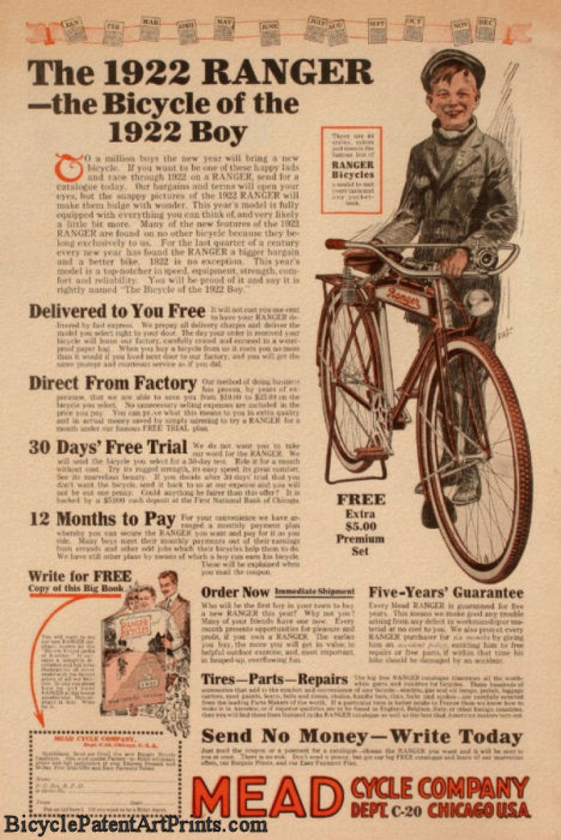 1922 Vintage Ranger bicycle advertising page poster