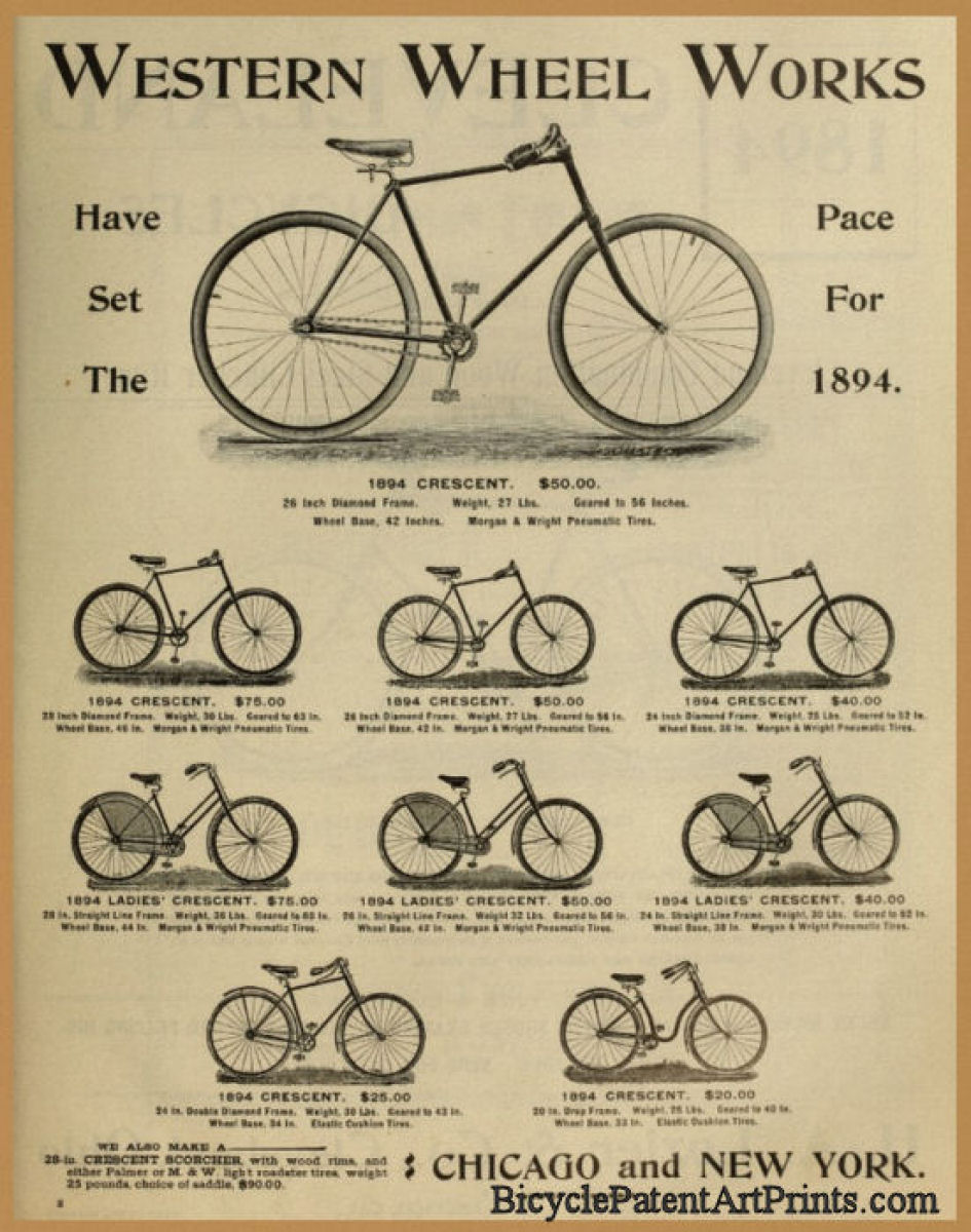 1894 Western Wheel Works crescent bicycle poster