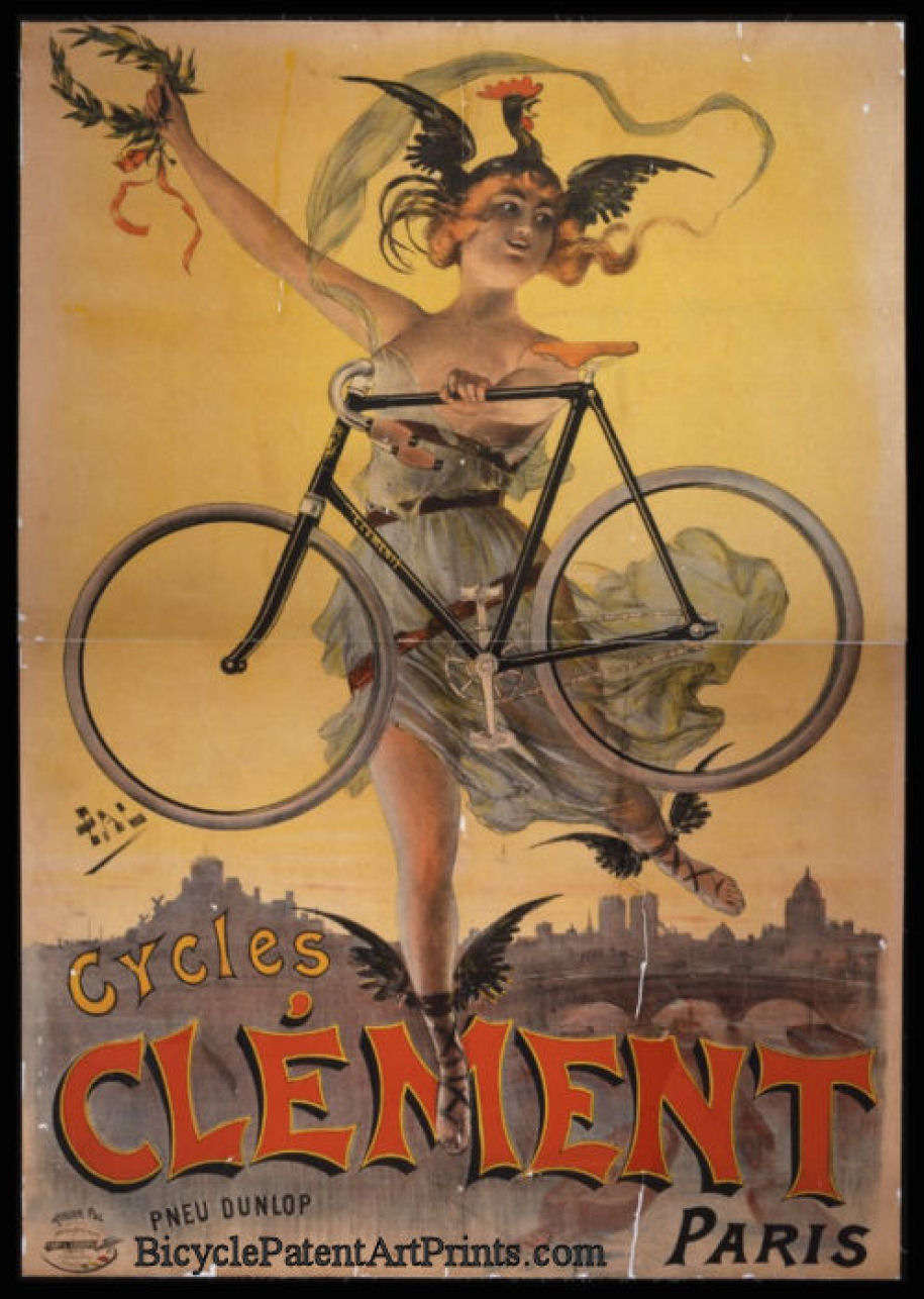Clement Cycles Woman with winged feet and rooster on her head